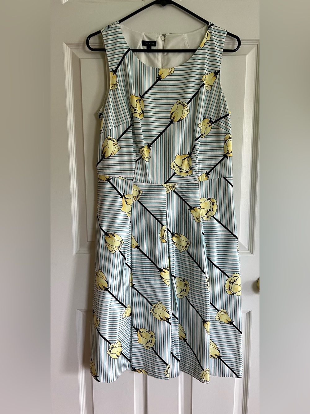 Talbots fully-lined Striped Sundress with Yellow Floral Print